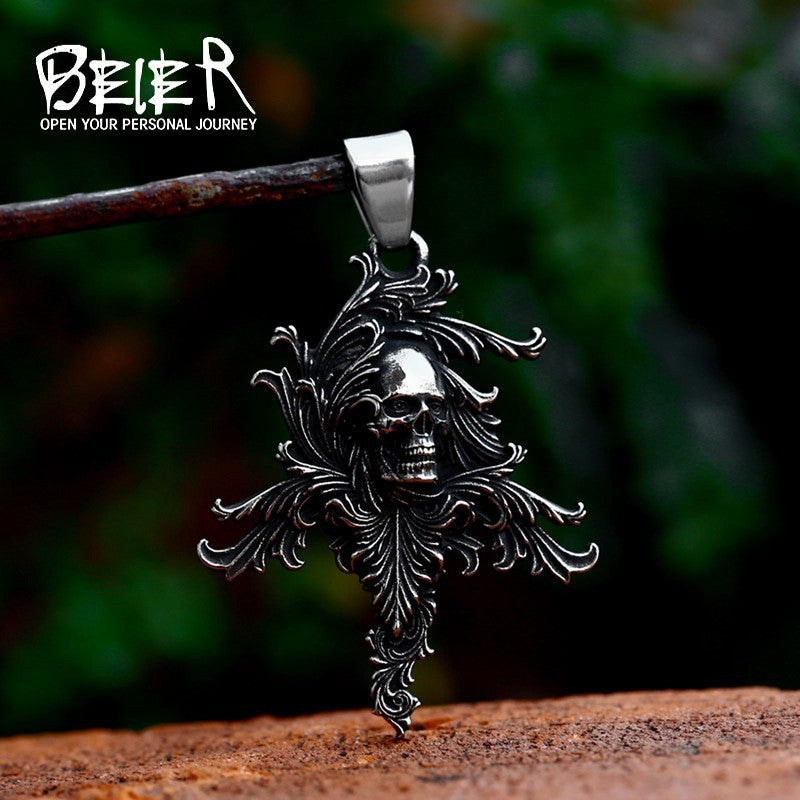 Wholesale Vintage Stainless Steel Skull Punk Hip-Hop Necklace