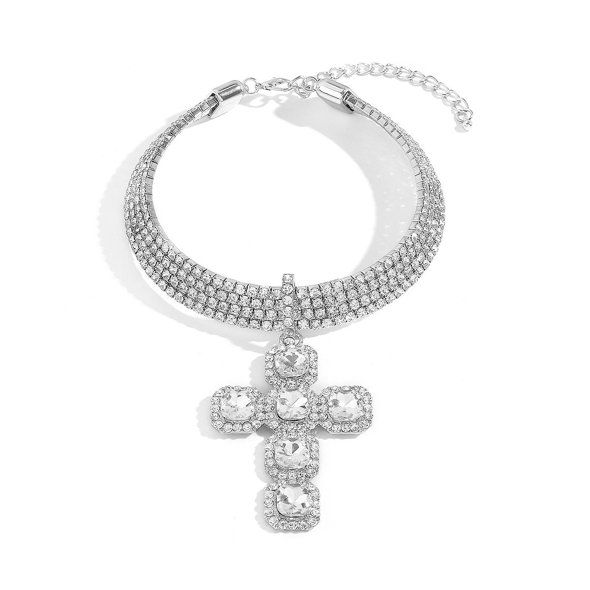 Wholesale Exaggerated Row of Diamond Cross Necklace