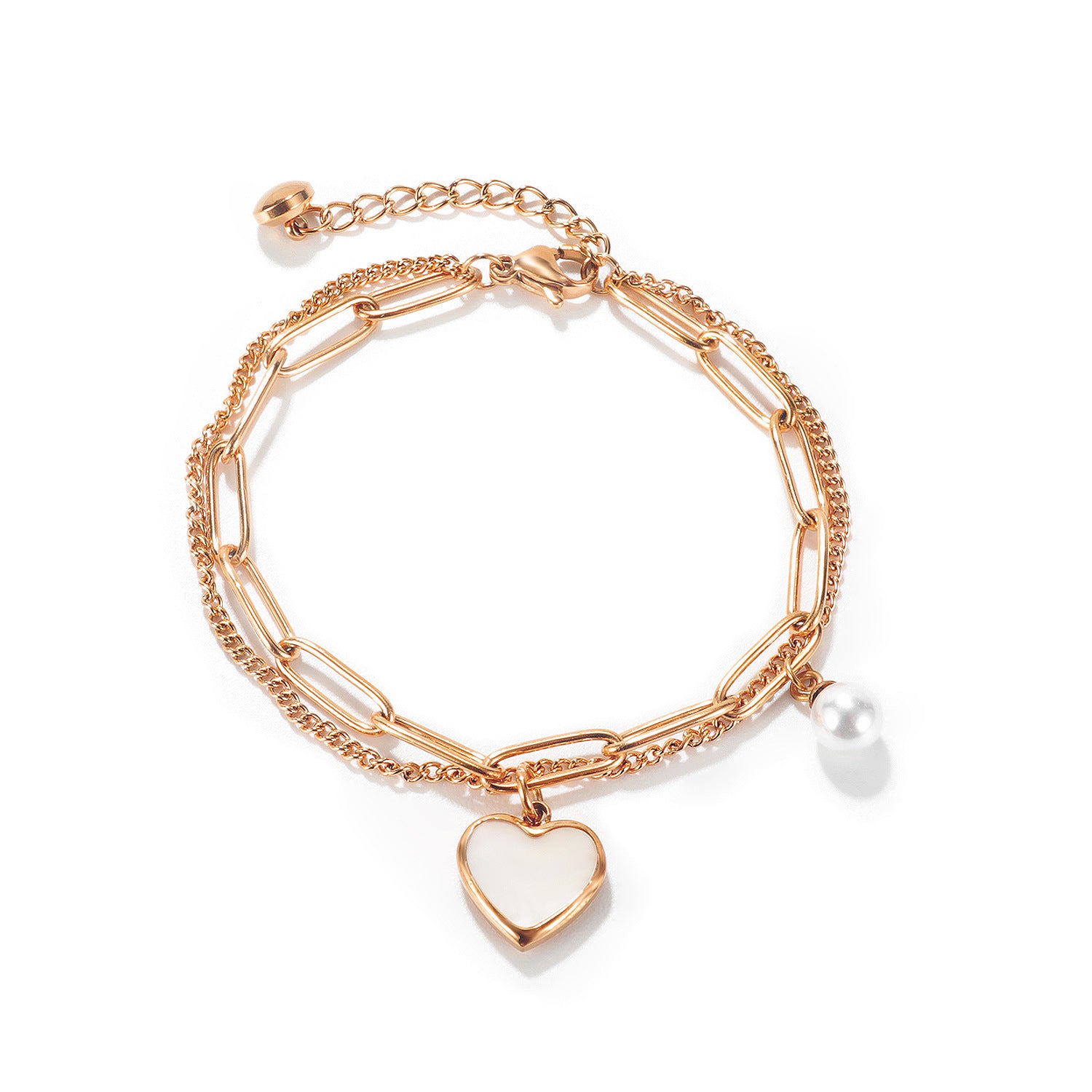 Wholesale Double Layer All-match Heart Pearl Stainless Steel Bracelet