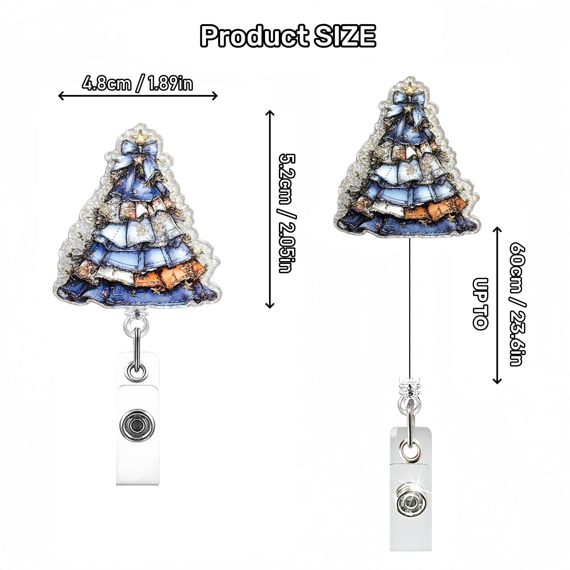 Wholesale Glitter Acrylic Christmas Tree Telescopic Badge Reels Keychain