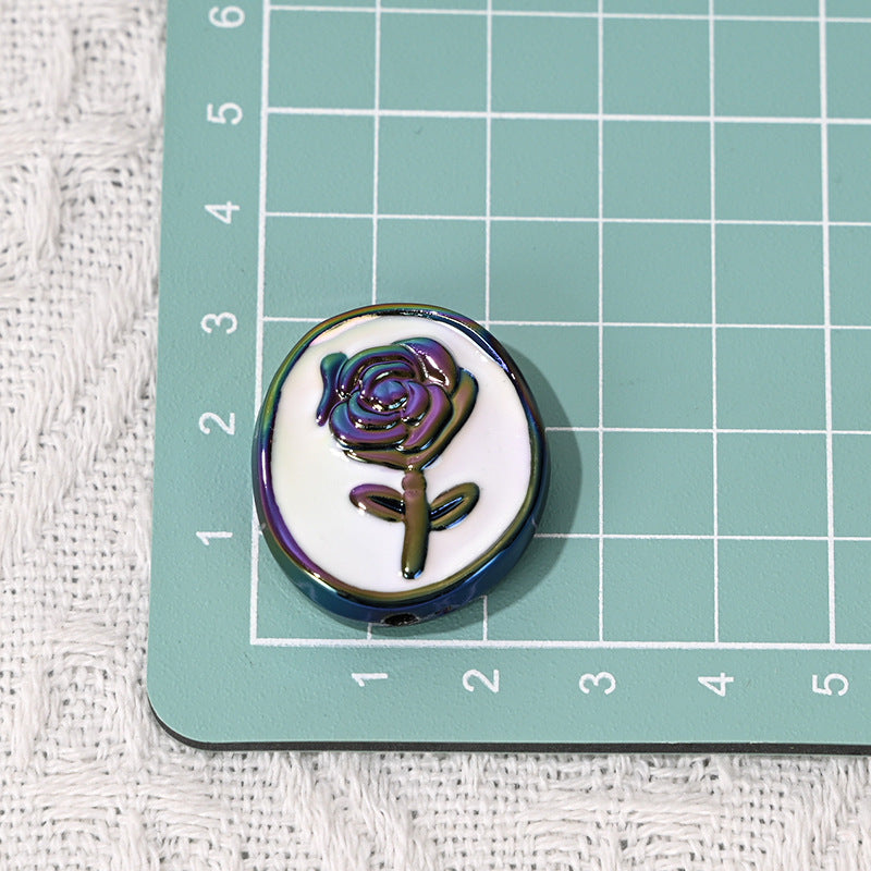 Wholesale  10pcs/pack Double sided rose round cake with straight hole bead   Acrylic Beads