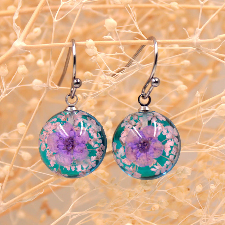 Wholesale 12pcs Handmade Transparent Round Small Daffodil Dried Flower Earrings