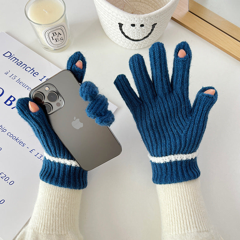 Wholesale Contrasting Edge Knitted Fingerless Touch Screen Gloves