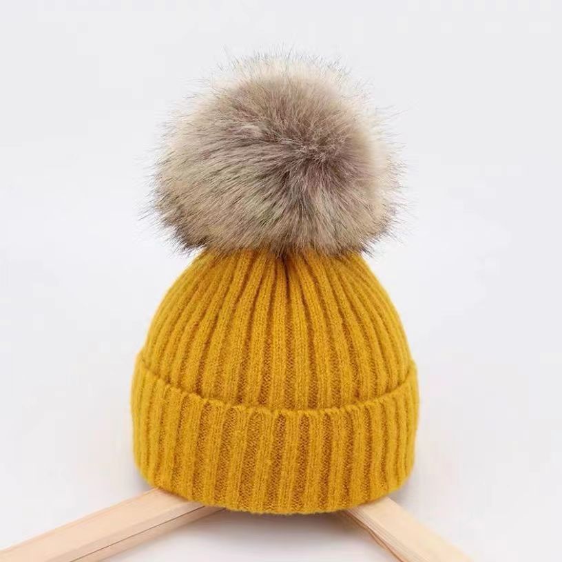 Wholesale of Winter Parent-child Large Wool Ball Knitted Hats and Wool Hats