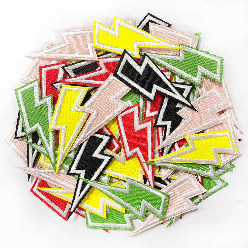 Wholesale Iron On Embroidery Patch Black Lightning Design For DIY Clothing And Hats Boutique Fashion Accessory