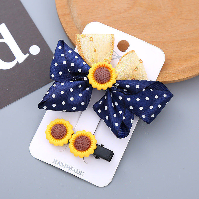 Wholesale 2PCS/Pack Girl's Hair Accessories Resin Bow Hairpin Two-Piece Sunflower Strawberry Cherry Cute Wave Dot Hairpin Set