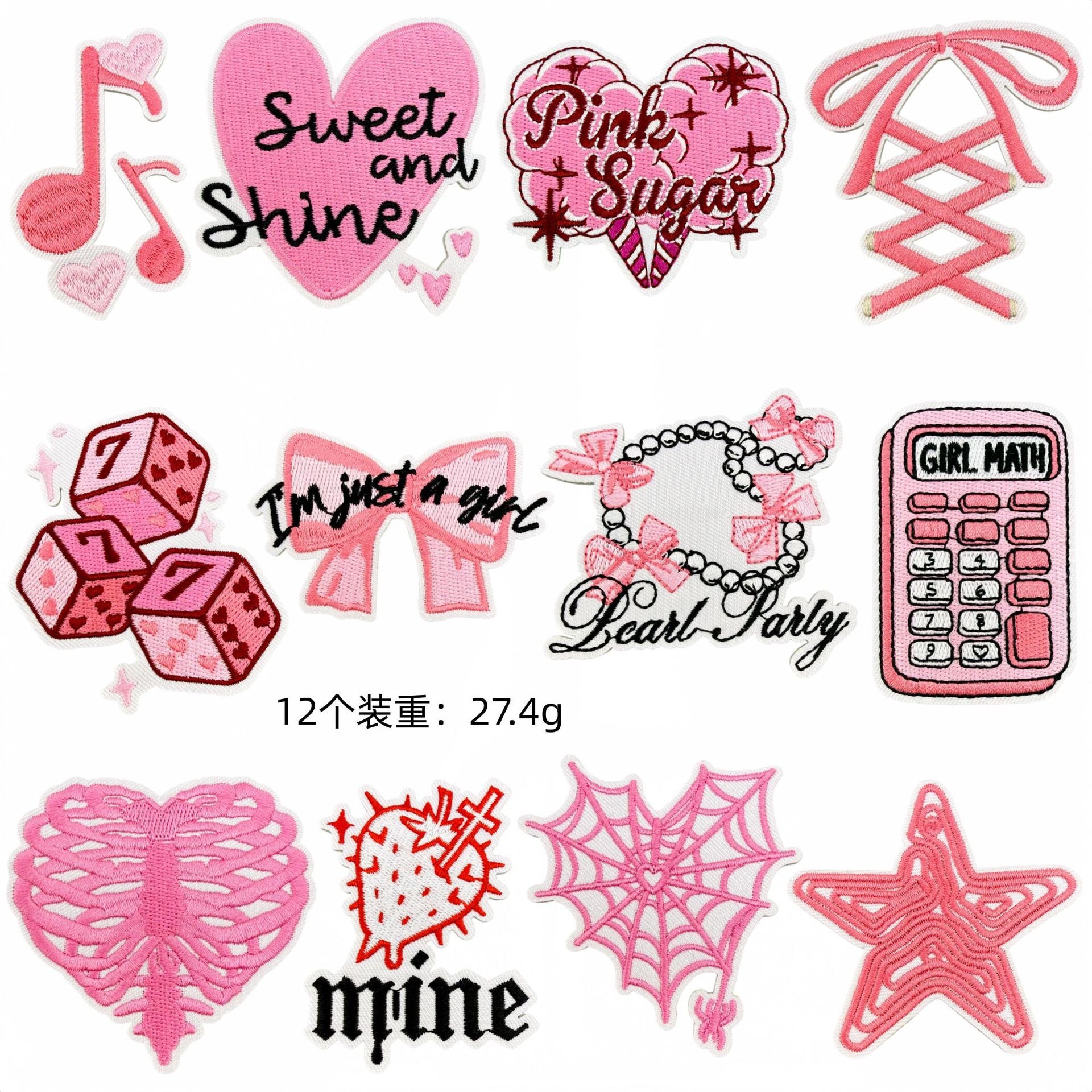 Wholesale Y2K Black Pink Urban Cool Embroidered Patch Set 27Pcs Skull Heart Butterfly DIY Decorative Patches For Clothes Bags Fashion Accessory Gift Resale