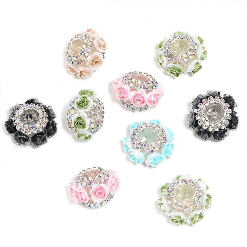 Wholesale 20pcs New resin rose flower wheel beads rhinestone chain camellia beads
