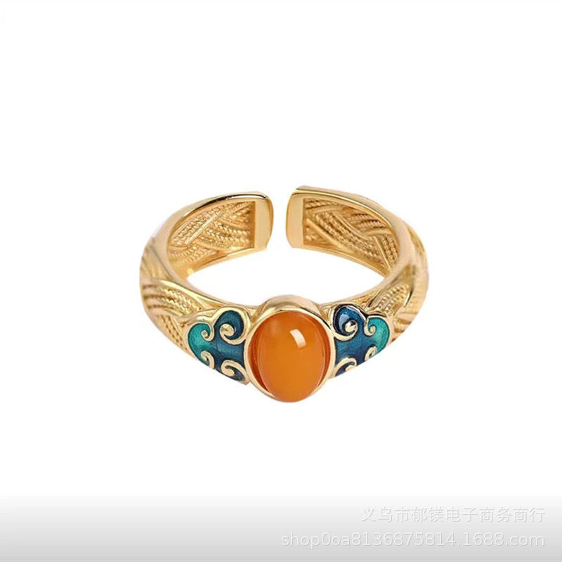 Wholesale Ancient gold palace style retro enamel open ring