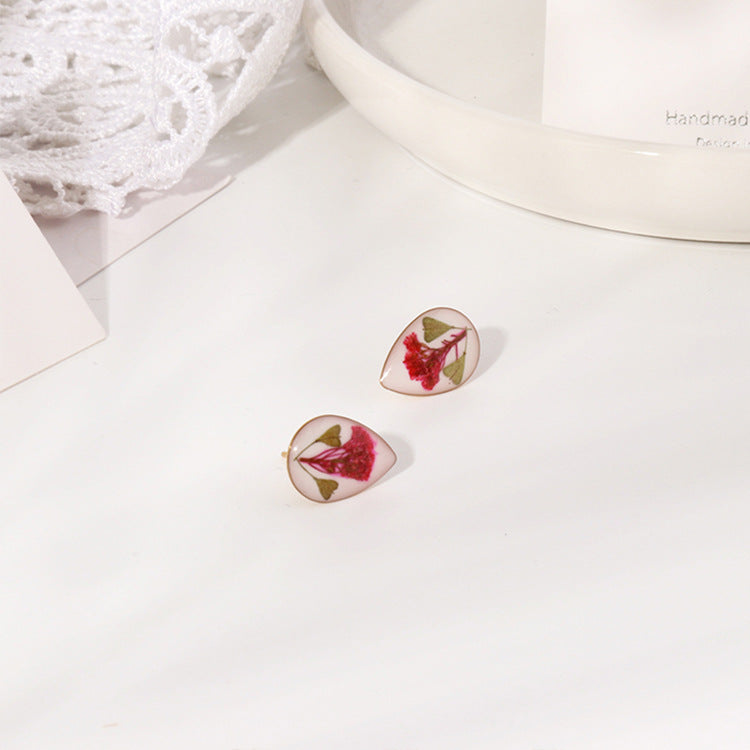 Wholesale 6pcs Stainless Steel Electroplated Gold Dried Flower Maillard Style Earrings