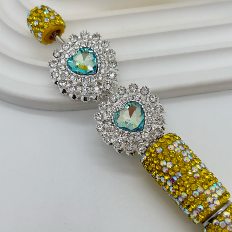 Wholesale 20pcs Double-layer Diamond Edge Love Double-sided Alloy Straight Hole 3D Crystal Beads