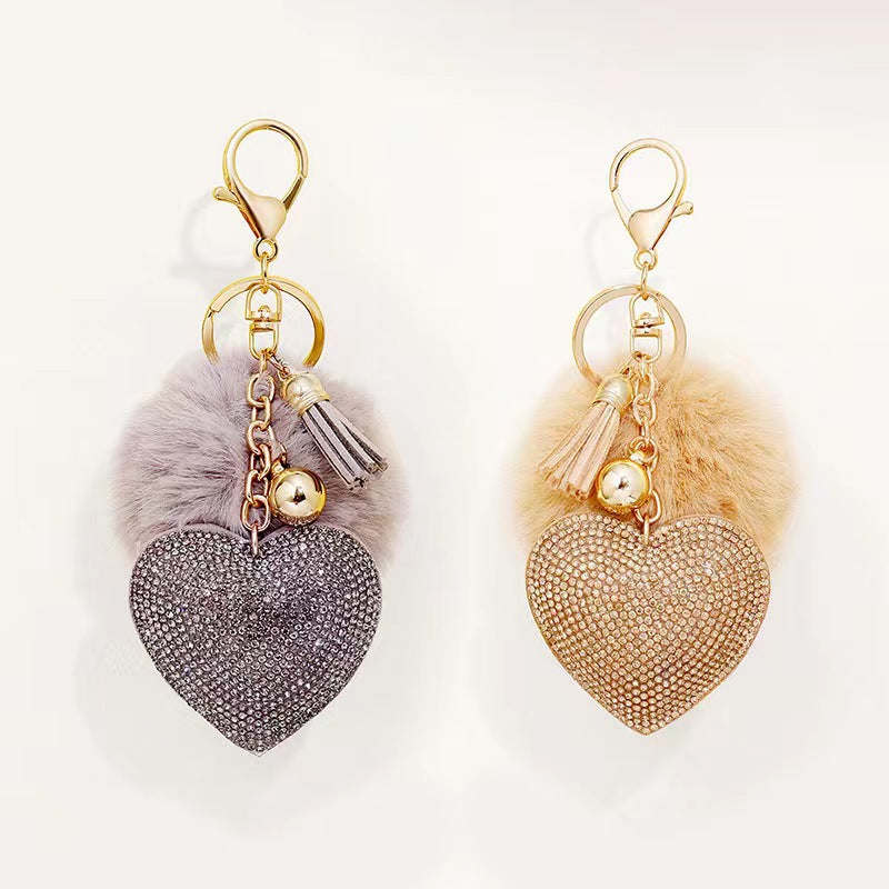 Wholesale explosions hot drilling love key chain bag pendant fur ball accessories car pendant