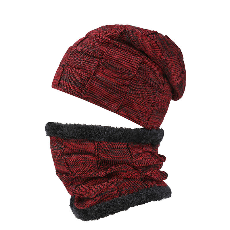 Wholesale Winter Velvet Thickened Woolen Hat Scarf Set Outdoor Men's Knitted Hat