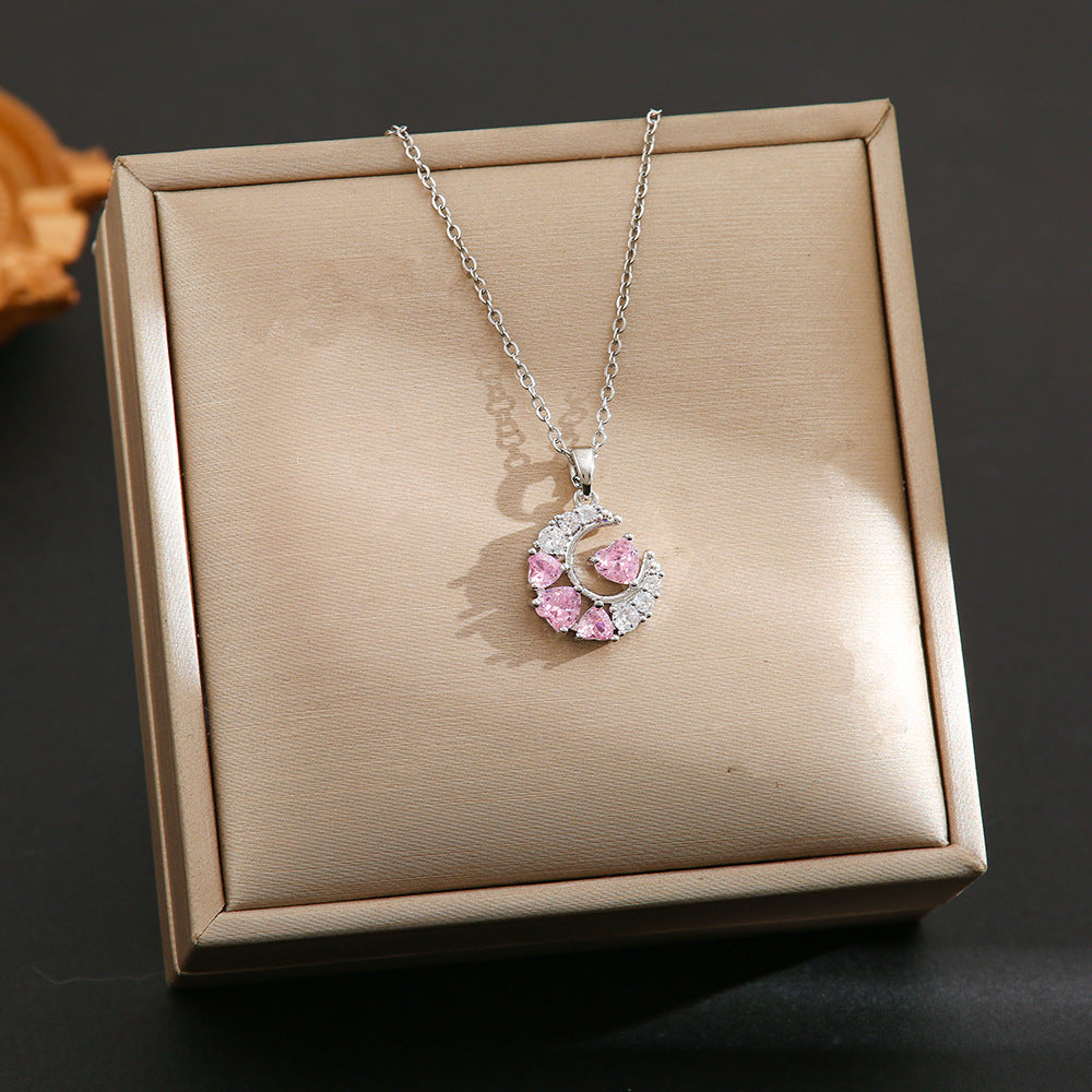 Wholesale Silver titanium steel necklace with powder zirconium inlay