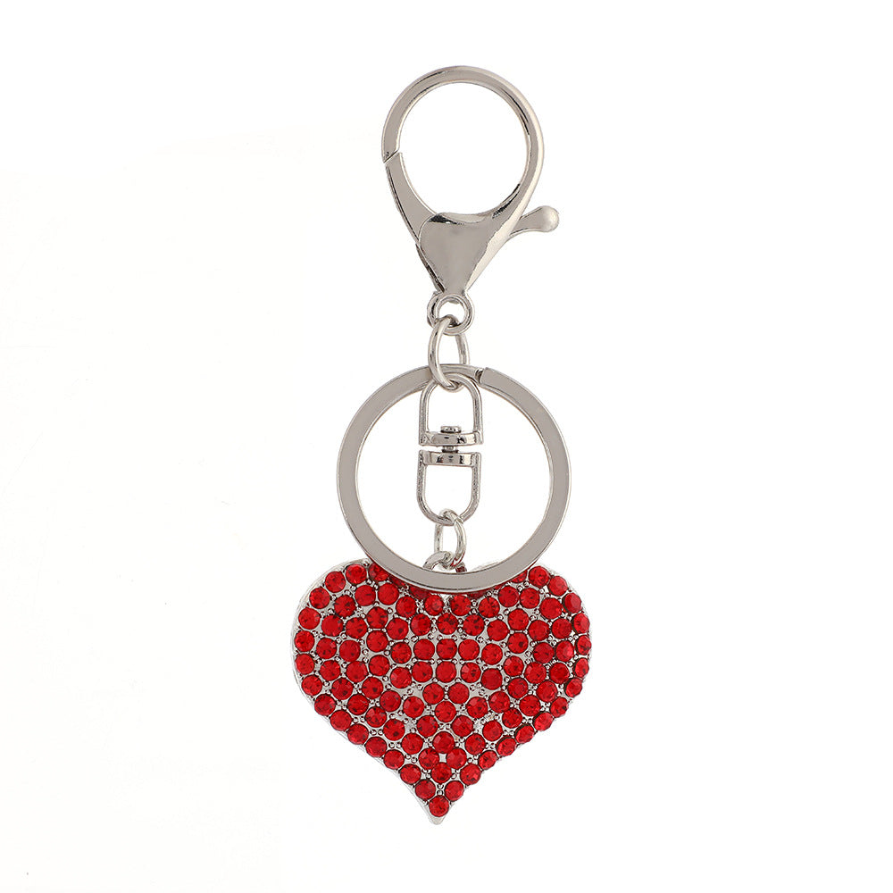 Wholesale Pink and Red Full Diamond Peach Heart Metal Keychain