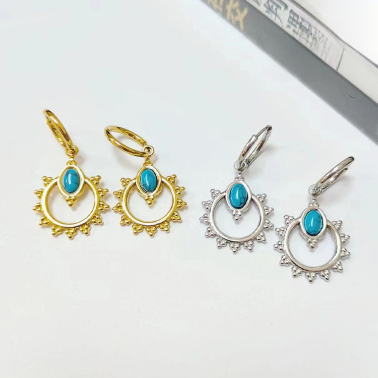 Wholesale Stainless Steel 18K Gold Earrings Semi-precious Stone Series Earrings