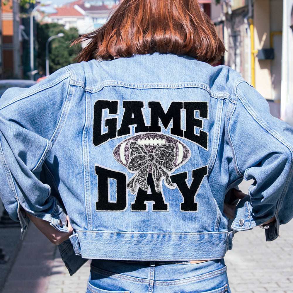 Wholesale Large Sequin Embroidered Patch Gameday Football Iron On Applique DIY et Decoration