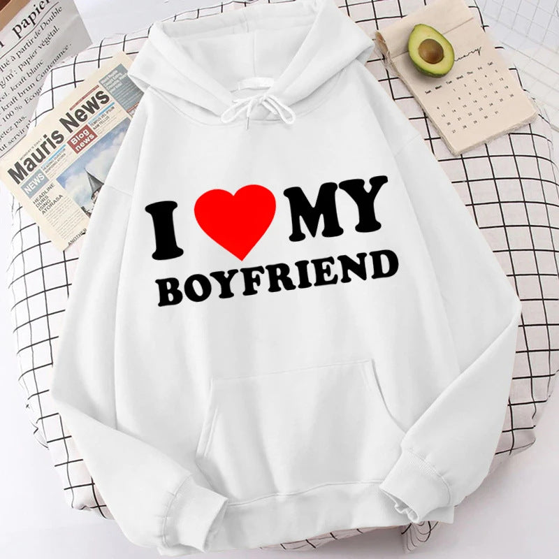 Wholesale Valentine's Day I Love My Boyfriend Girlfriend Print Hoodie