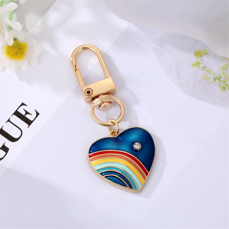 Wholesale 5pcs Diamond Heart Rainbow Alloy Keychains