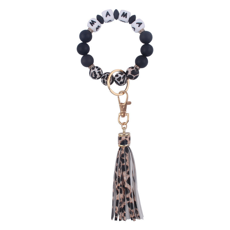 Wholesale Silicone Leopard Print Beaded Wrist Keychains