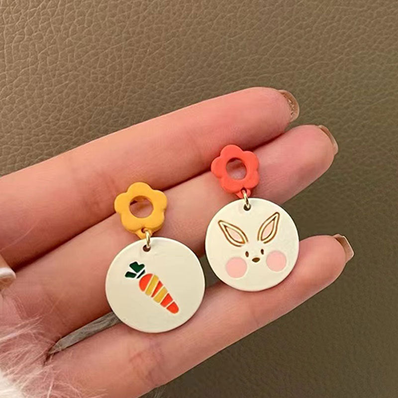 Wholesale 3D Rabbit Pink Peach Heart Alloy Earrings