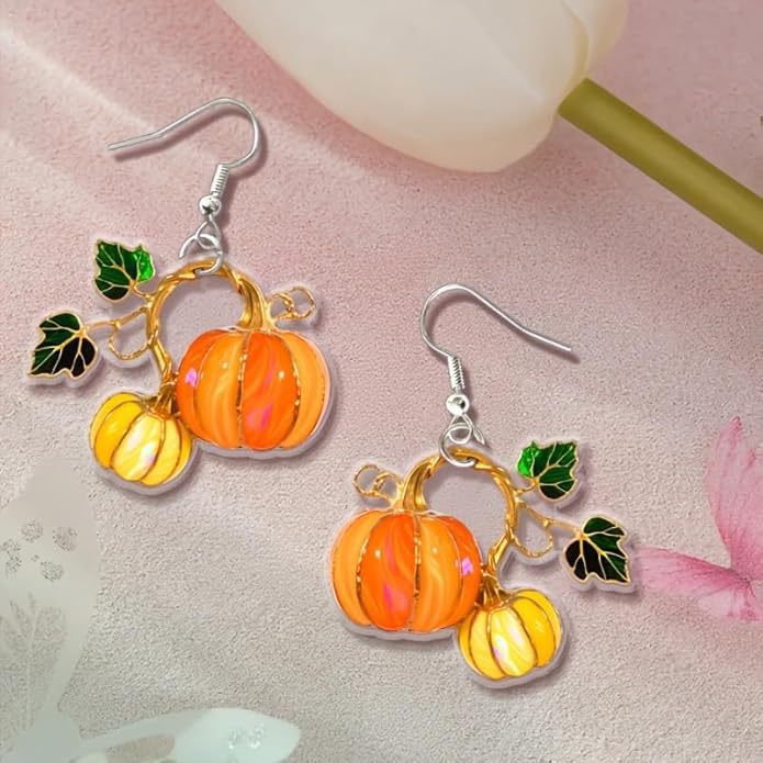 Wholesale Acrylic 2D Pumpkin Earrings Quirky  Thanksgiving Party Jewelry Accessory