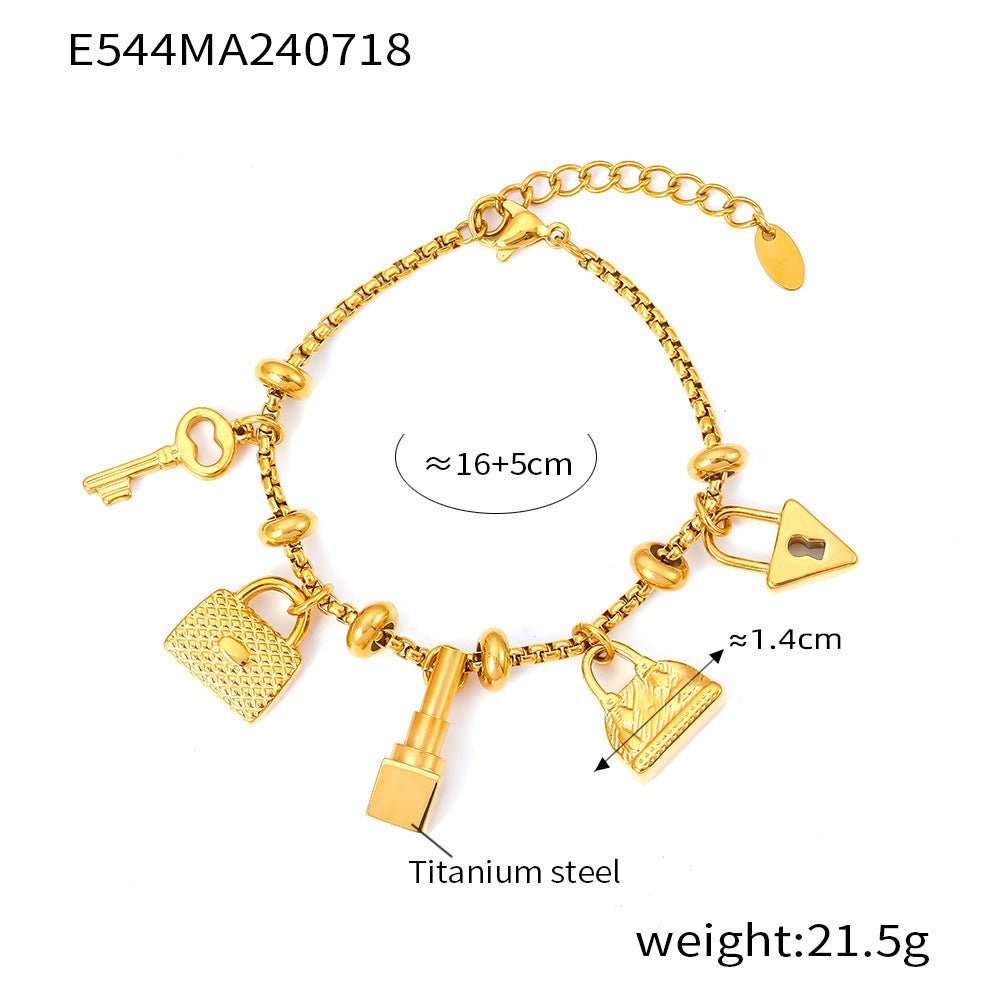 Wholesale diamond pendant adjustable trend retro titanium steel plated 18K gold bracelet