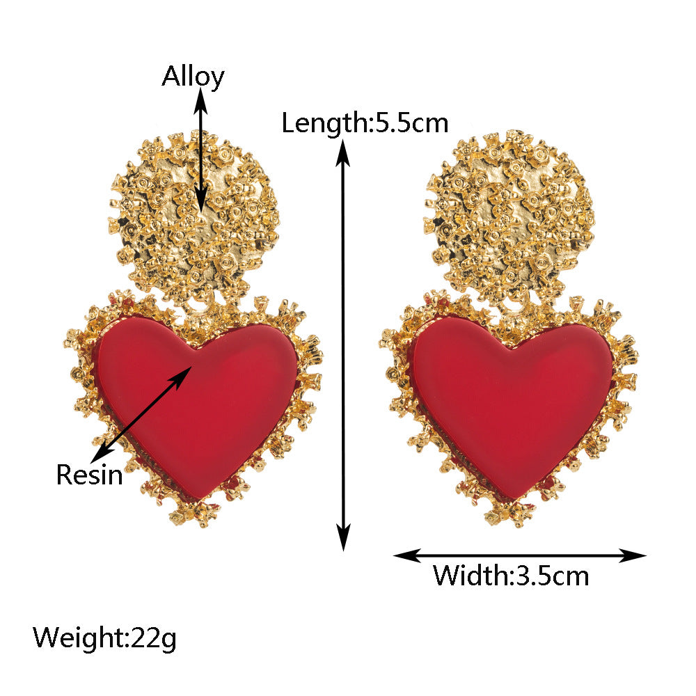 Wholesale Vintage resin heart-shaped pendant earrings