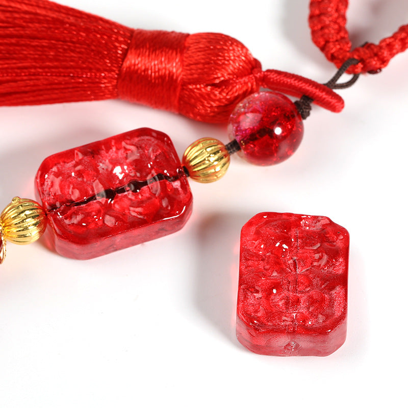 Wholesale 100pcs Glass Double Sided Flower Sign Imitation Jade Square Sign Through Hole Beads DIY