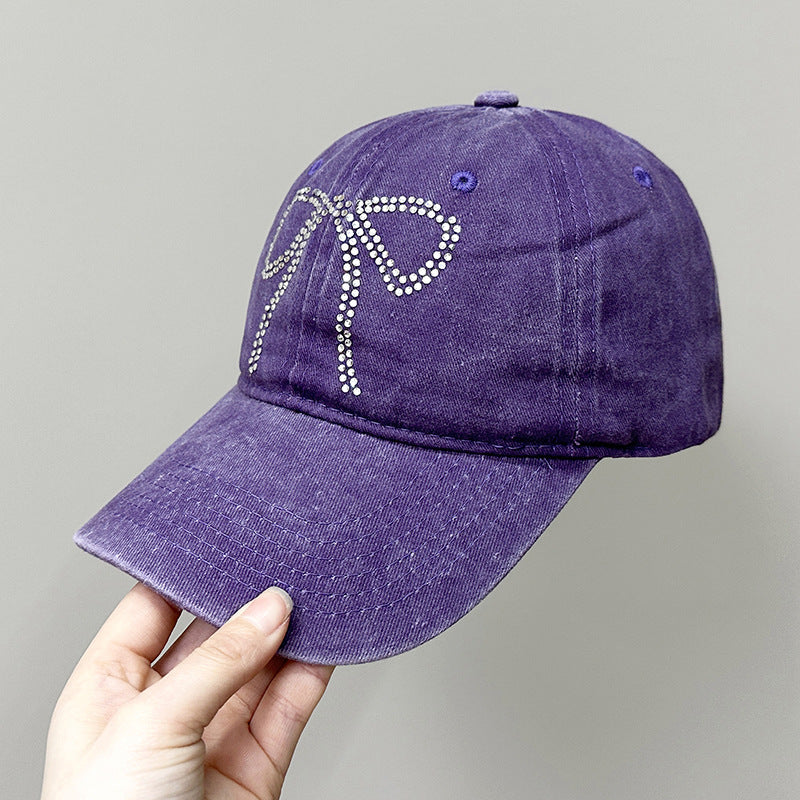 Wholesale Bow Rhinestone Soft Top Distressed Baseball Cap