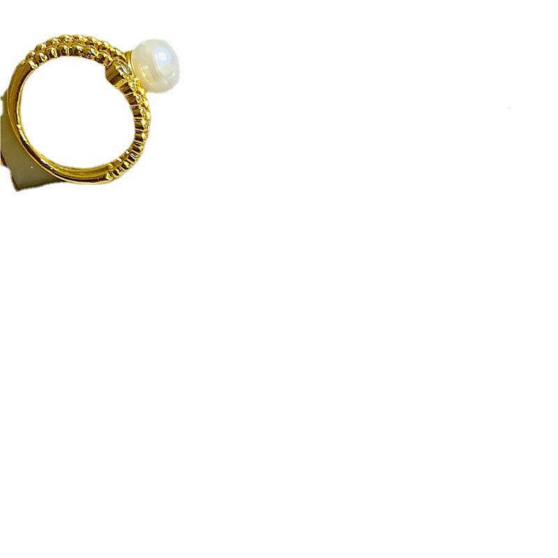 Wholesale 5PCS Natural Freshwater Pearl Zircon Micropaved Open Ring