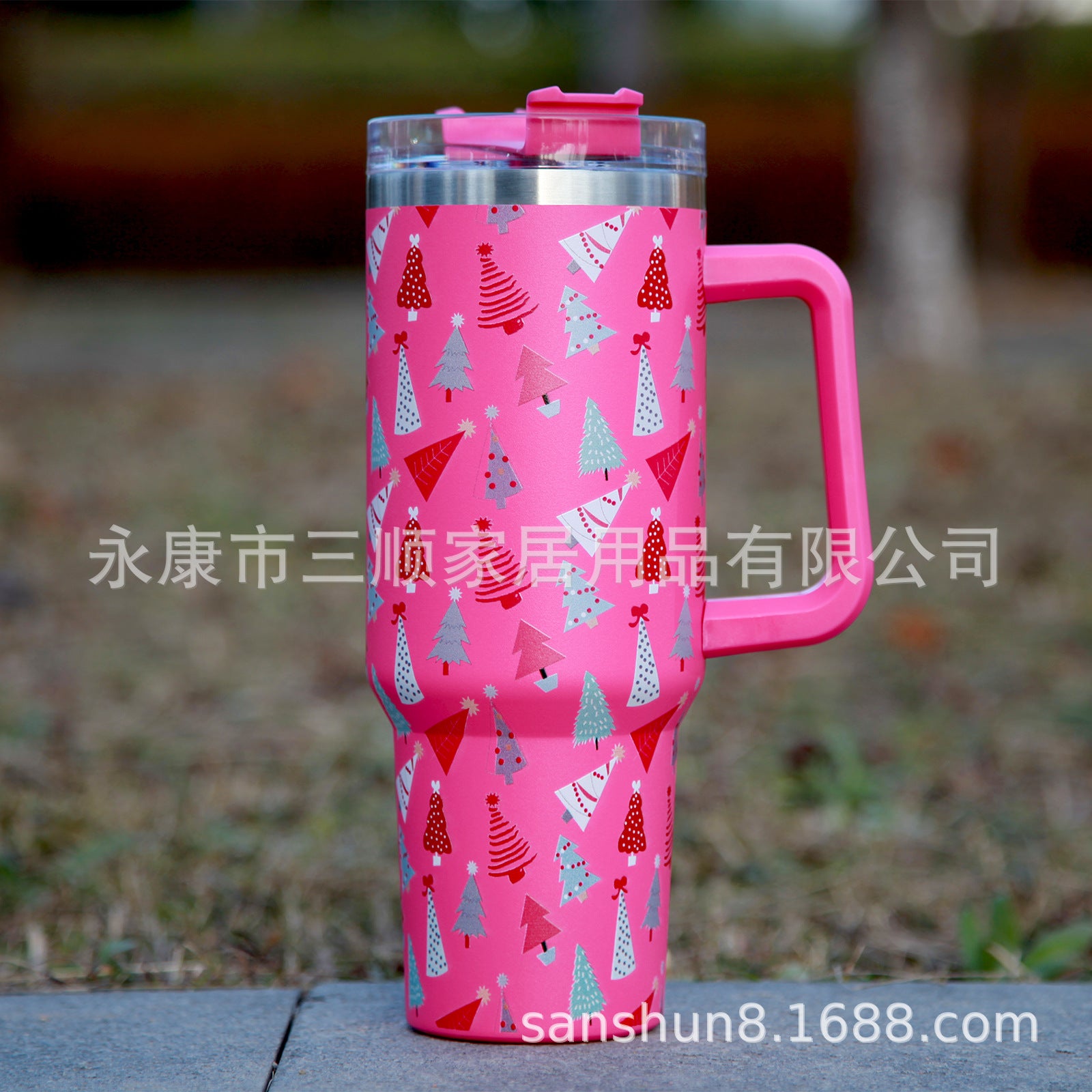 Wholesale 40oz Christmas handle car thermos cup with straw to keep cold Tumbler ice cup