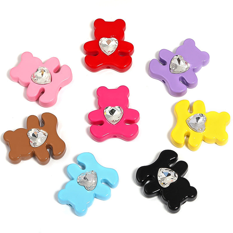 Wholesale 50pcs Cartoon Love Stickers Diamond Bear Acrylic Vertical Hole Beads