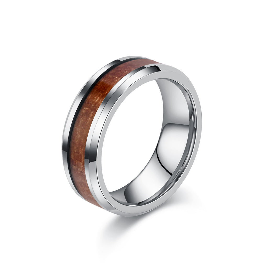 Wholesale Simple 468MM tungsten steel inlaid wood grain leather ring