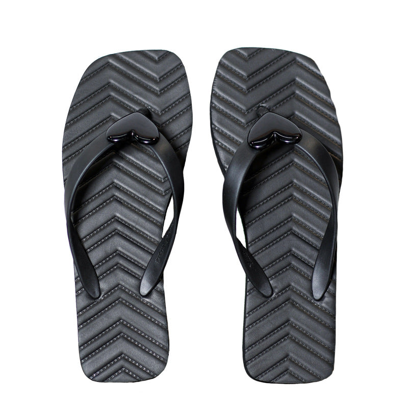 Wholesale Outdoor Breathable Lightweight Thick Bottom Square Toe Love Flip Flops