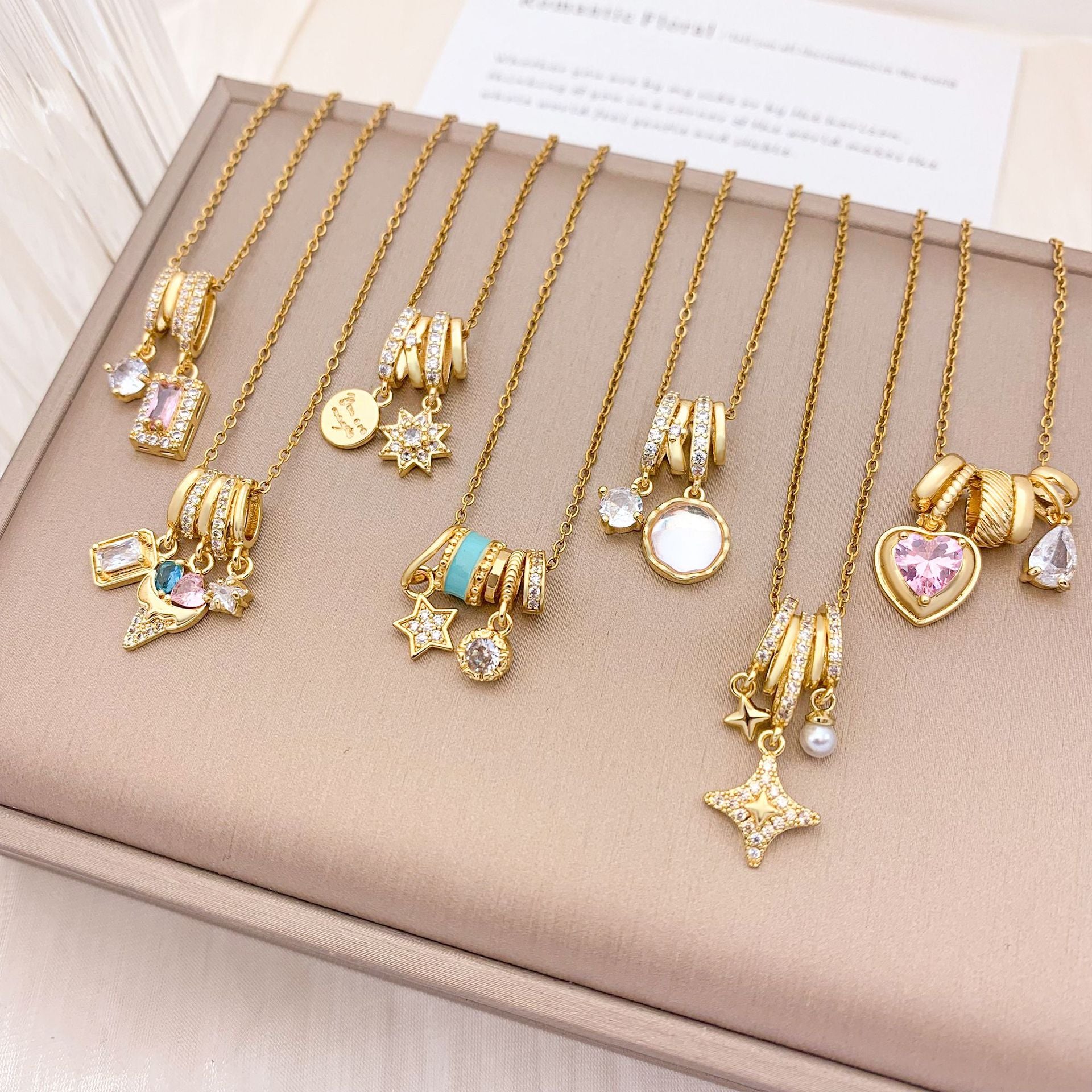 Wholesale Square Ice Cream Color Titanium Steel Necklace Luxury Micro-Paved Zircon Temperament  Accessory