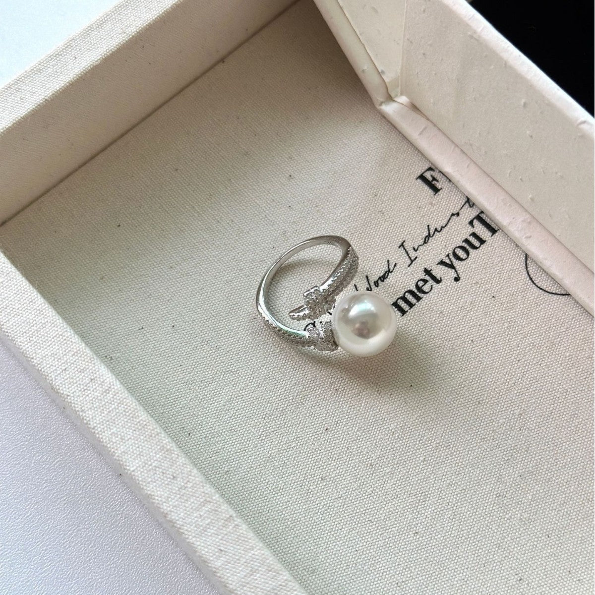 Wholesale S925 Silver Heavy Industry Full Diamond Winding White Single Pearl Ring Women's  Open Ring