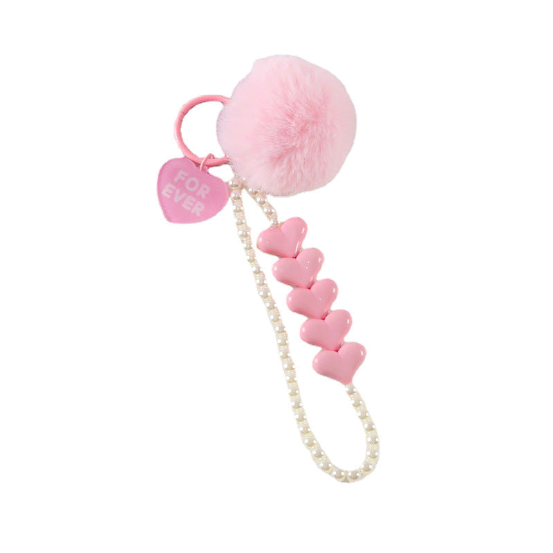 Wholesale Colorful Love Fur Ball Beaded Keychain