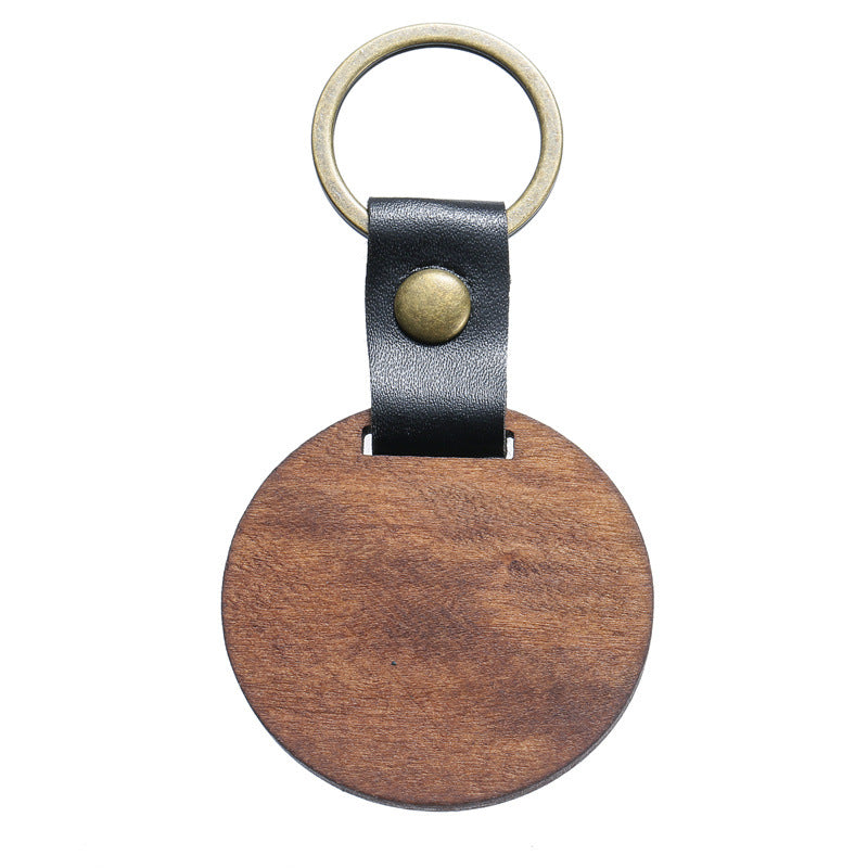Manual al por mayor Diy Wood Leather Love Circle Keychain rectangular