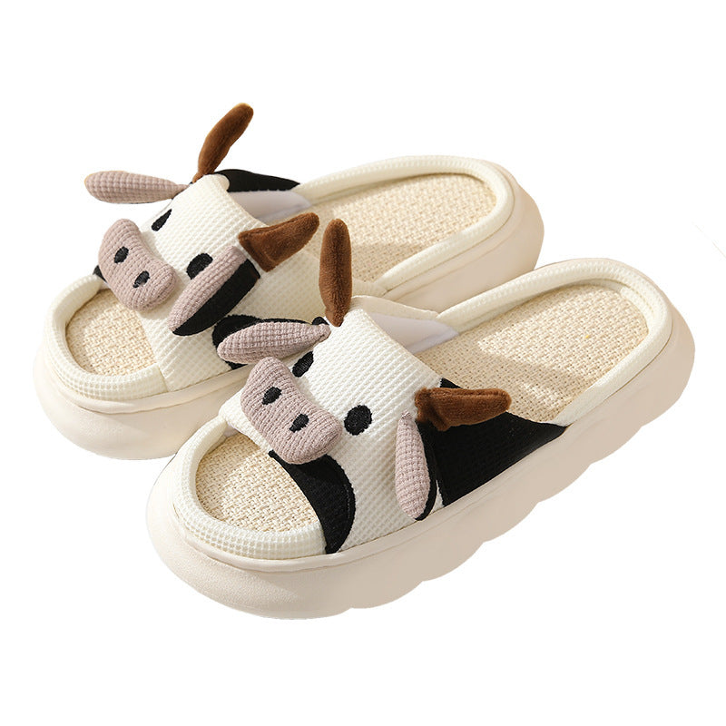 Wholesale Cute Cow Anti slip Thick Bottom Linen Slippers