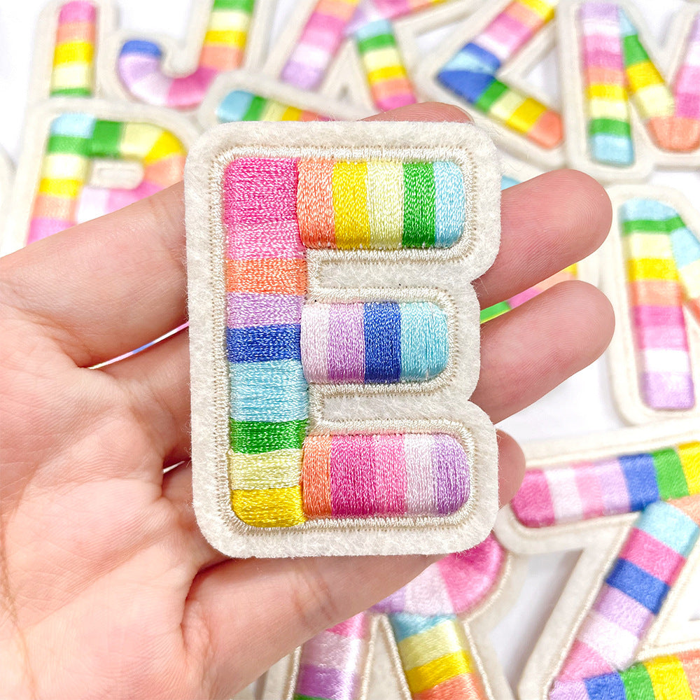 Wholesale Rainbow 3D Embroidered 26 Alphabet Letter Patches Self Adhesive DIY Fashion Accessory For Shoes Hats