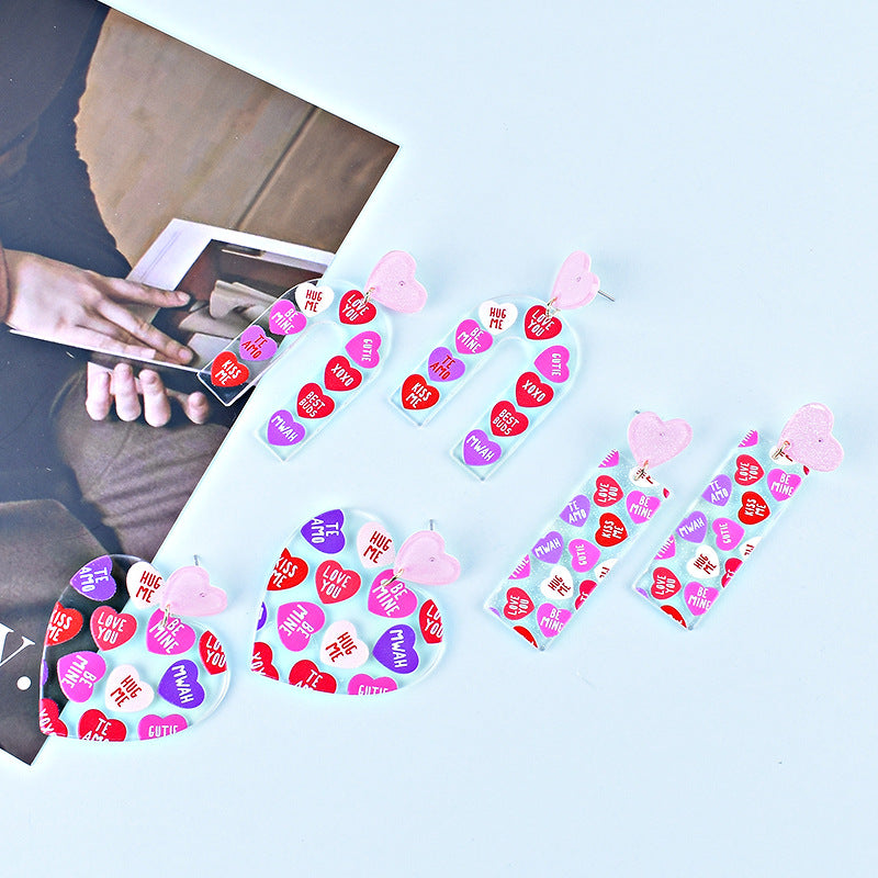Wholesale Valentine's Day Heart Letters Rectangular Heart Earrings