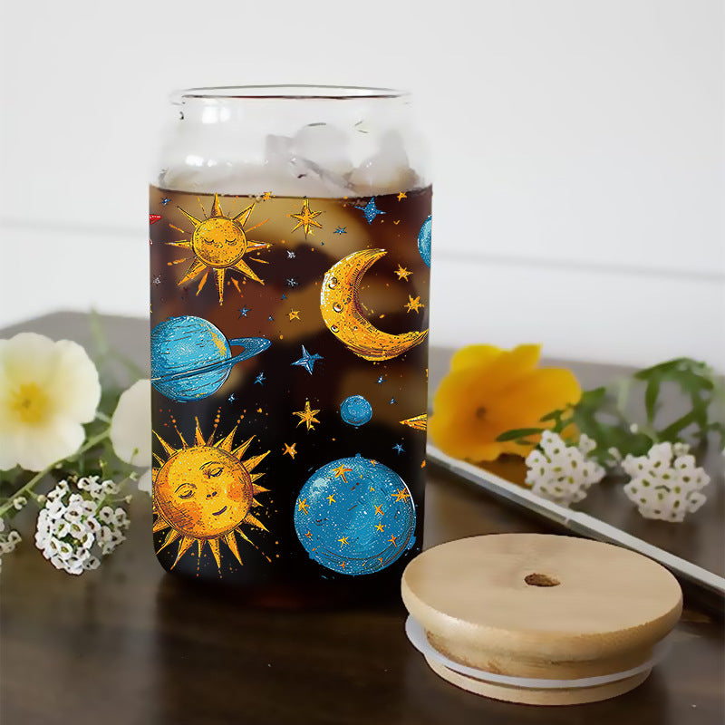 Wholesale Colorful Sun Moon Planet 16oz Cup UV DTF Wraps