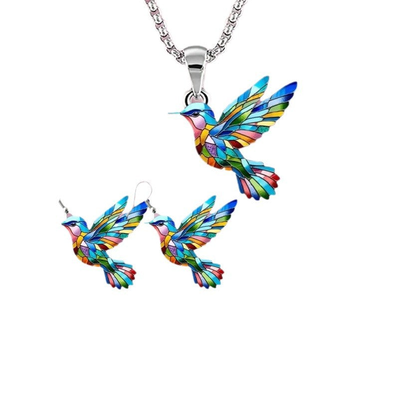 Wholesale Original design three-piece hummingbird earrings and necklace set