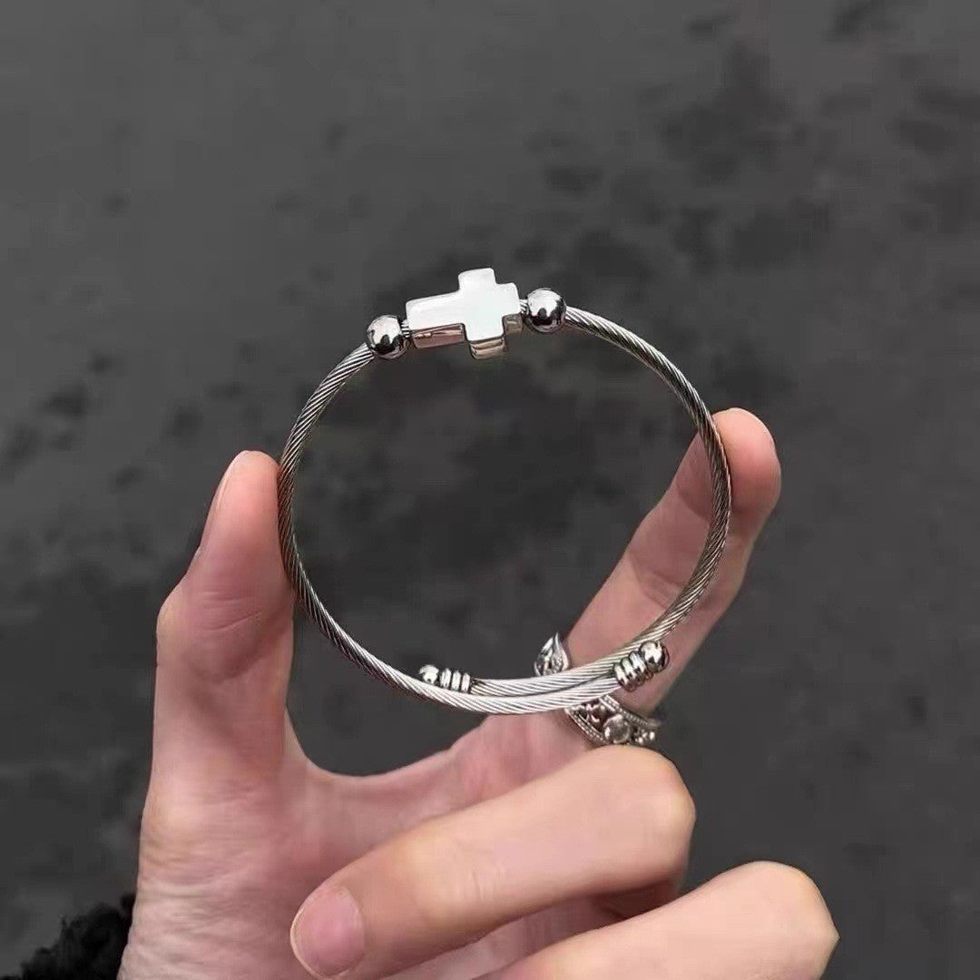 Wholesale Titanium steel non-fading retro winding cross bracelet stacking bamboo bracelet