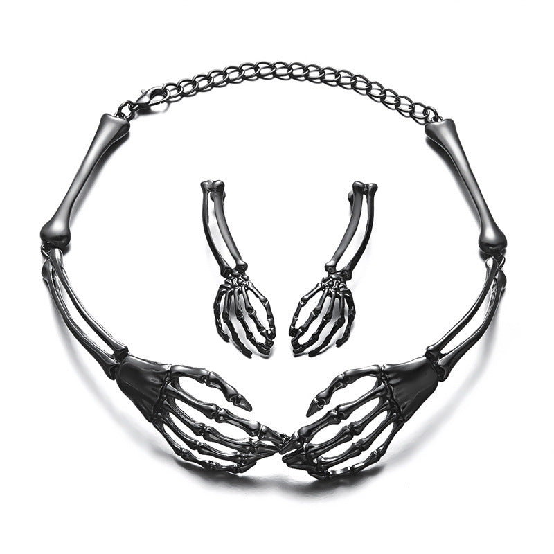 Wholesale  dark style skull ghost claw necklace finger bone earrings