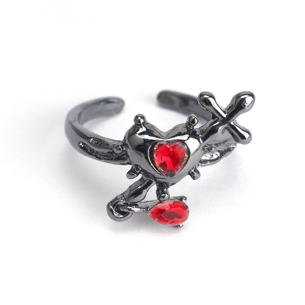 Wholesale Dark Gothic Red Love Cross Open Ring