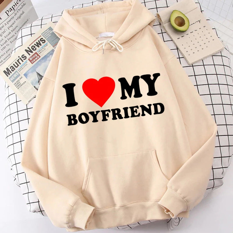 Wholesale Valentine's Day I Love My Boyfriend Girlfriend Print Hoodie