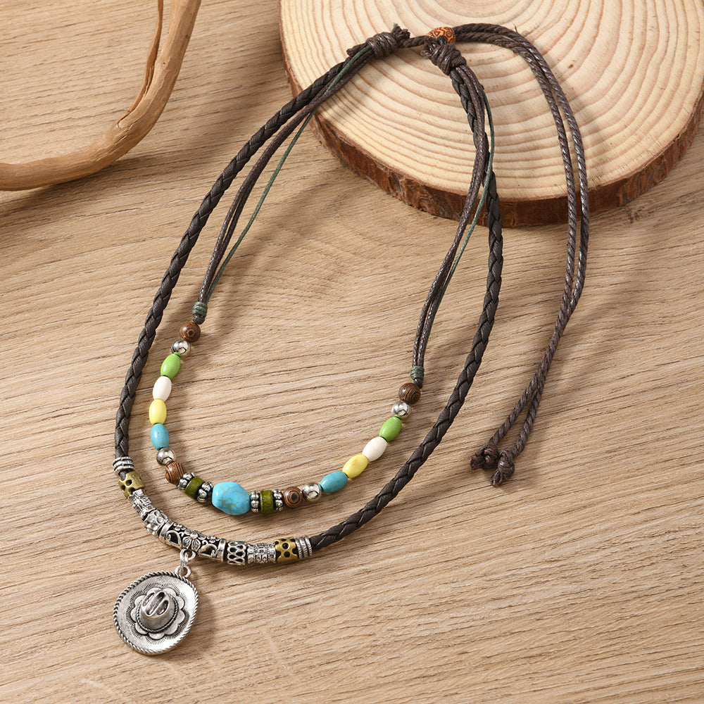 Wholesale Bohemian style layered turquoise necklace