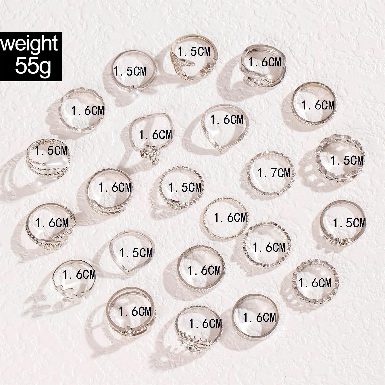 Wholesale Fashionable and versatile leaf heart personality geometric ring set